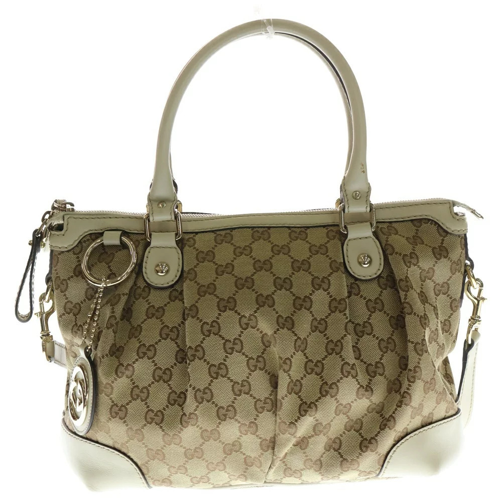 GUCCI Diamante Sukey Gold Beige GG Canvas Handbag Shoulder Bag